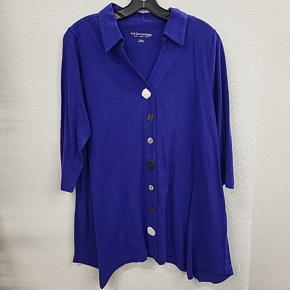 Soft Surroundings 3/4 Slv Top, Blue, Size Medium